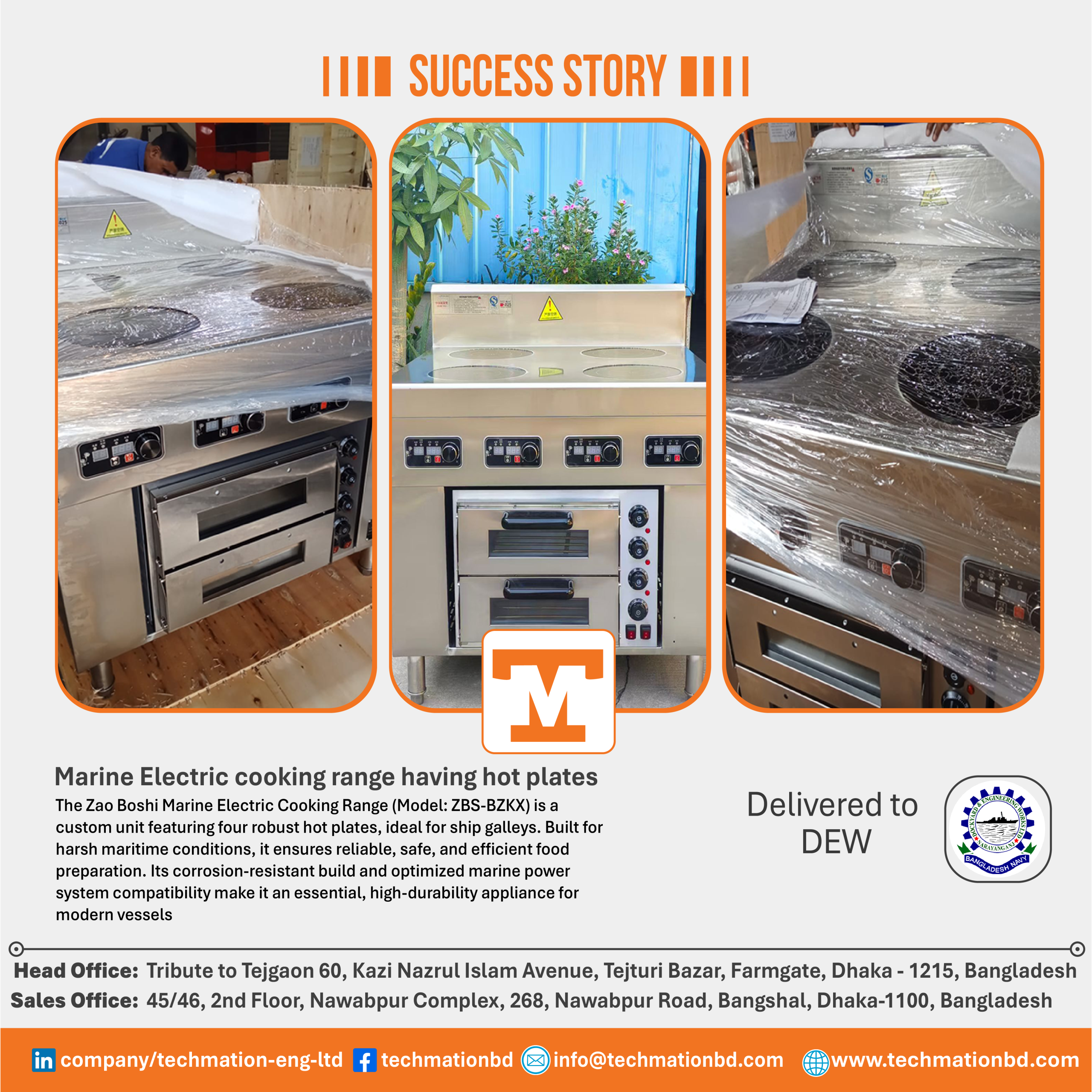 Marine Electric Cooking Range Supply to DEW by Techmation
