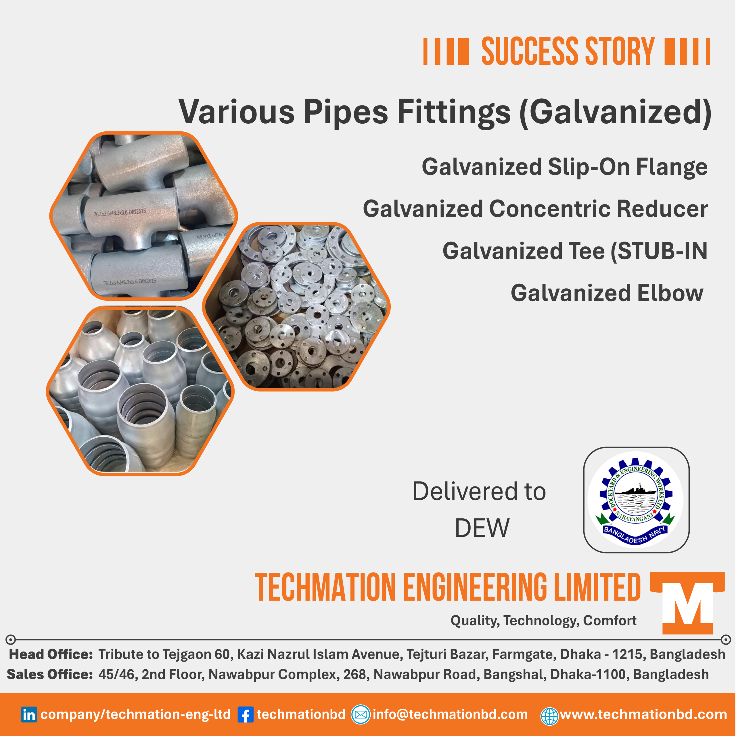 Various Pipes Fittings (Galvanized)-01 Galvanized Fittings Supply for Marine including Elbows and Tees at DEW