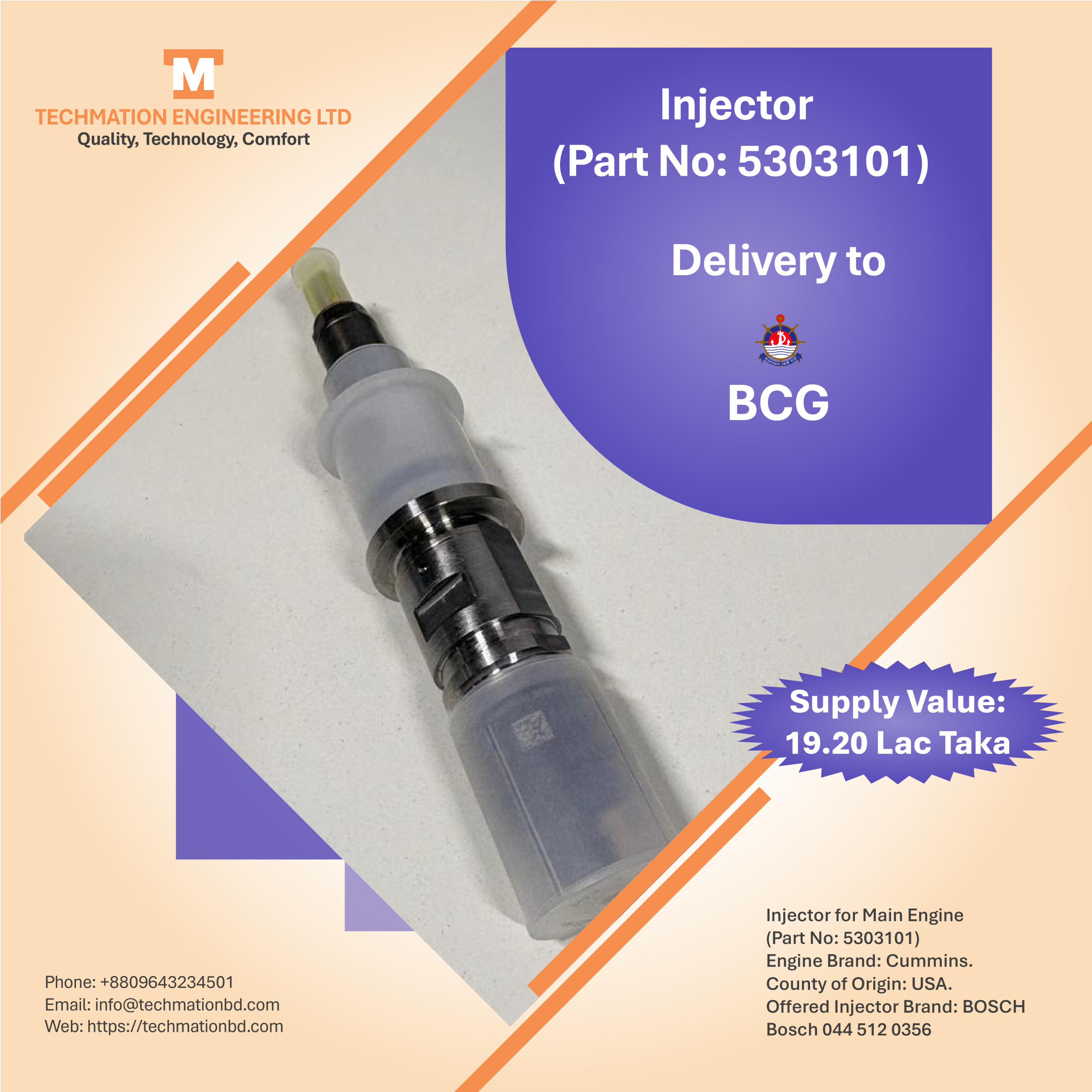 Marine Engine Injector Supplier in Bangladesh BOSCH Cummins Engine Part 5303101